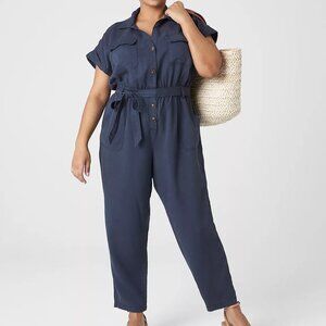 Lane Bryant Cap-Sleeve Utility Cord Jumpsuit
